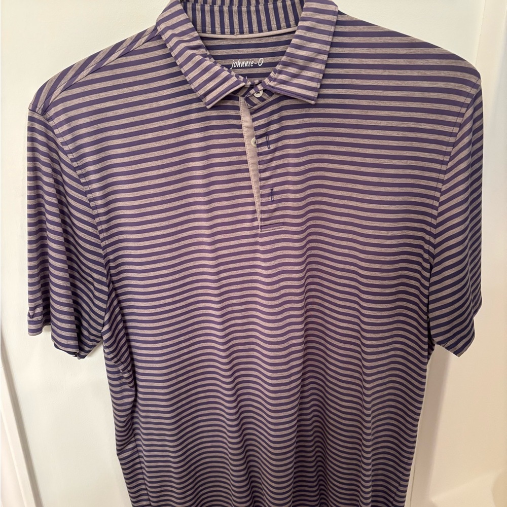 johnnie-O Striped Golf Polo Shirt - Purple and Gray